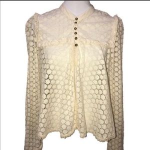 Free People Cream Eyelet Lace Babydoll Top